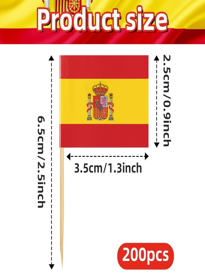 Geodurn 200 Pcs Small Spain Flag Toothpick Toppers Picks, Mini Spanish Cupcake Flags on Wooden Sticks for National Day, Hispanic Heritage, Football Parties, Cocktails, Tapas, and Table Decorations - Image 2
